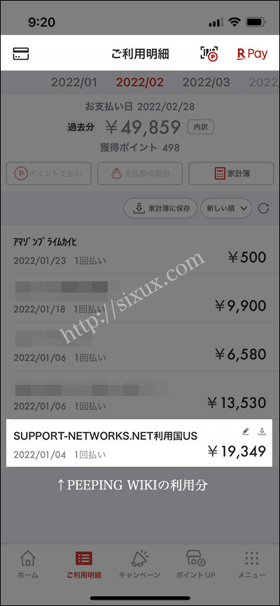 ピーピングウィキに入会する時のクレジットカードは楽天VISA